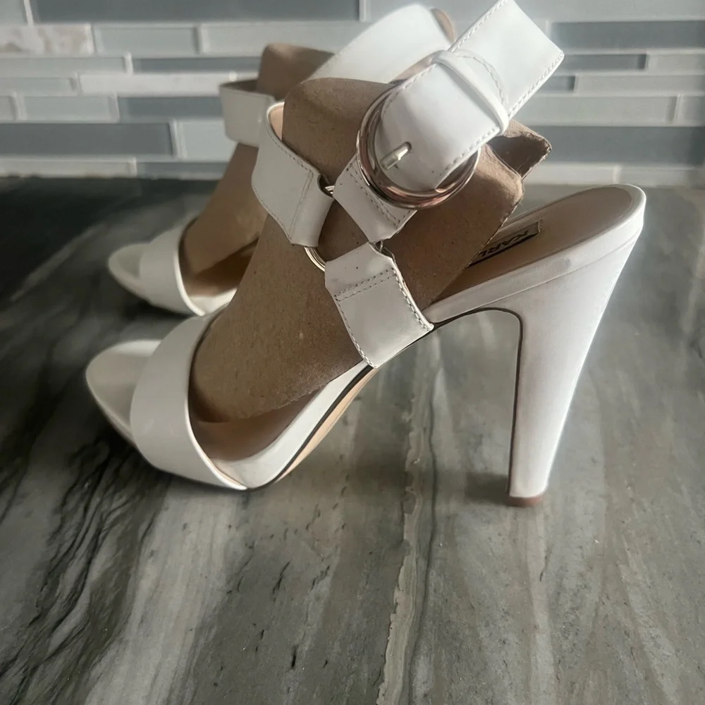 Karl Lagerfeld White Patent High Heel Sandals with Buckle